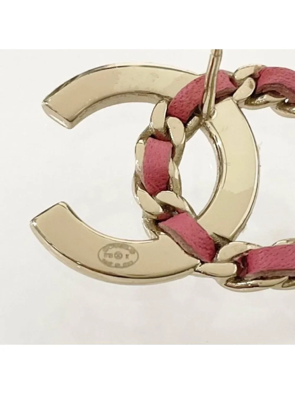 Chanel Earrings CC Logo Rhinestone Gold Pink